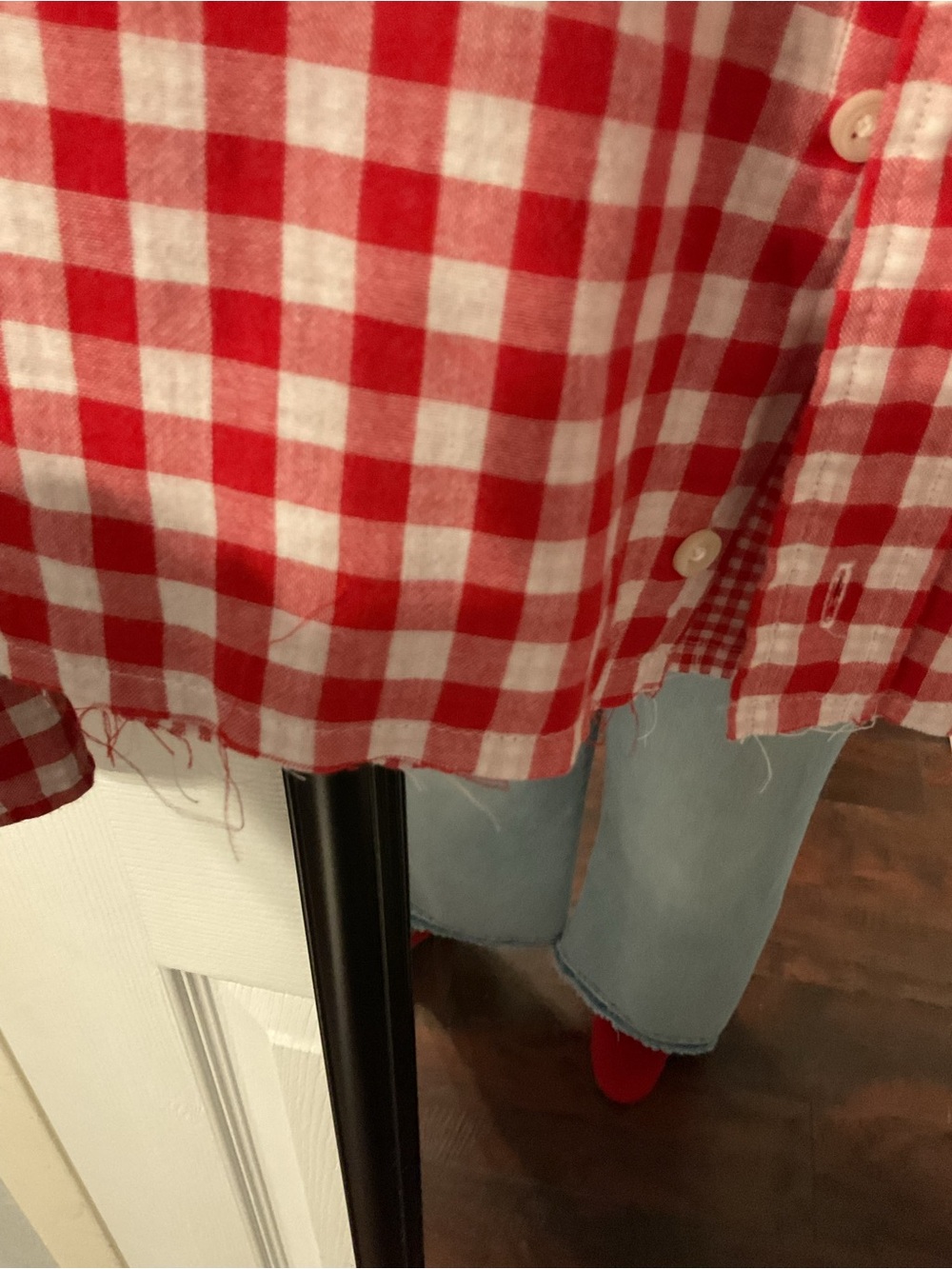Upcycled Ralph Lauren Red and White Gingham Button-Down Shirt with Pony Logo - Picture 4 of 5